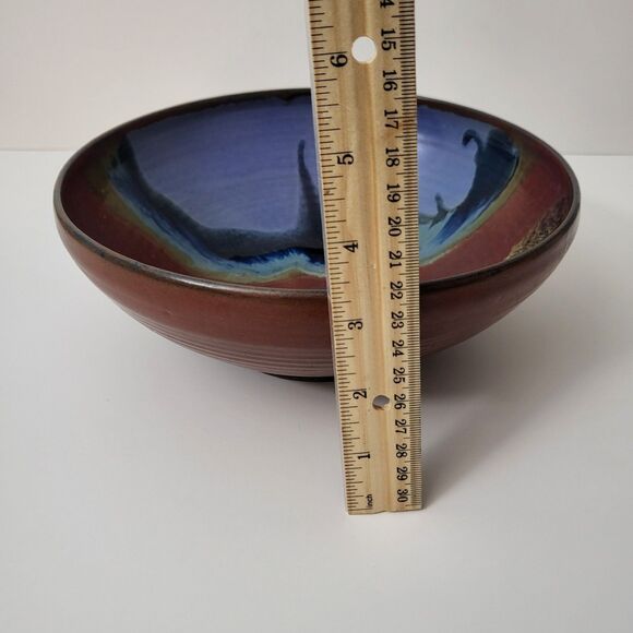 Vintage ADAMS Pottery Signed Wave Hand Painted Round Bowl 8.5" Diameter - Picture 4 of 9